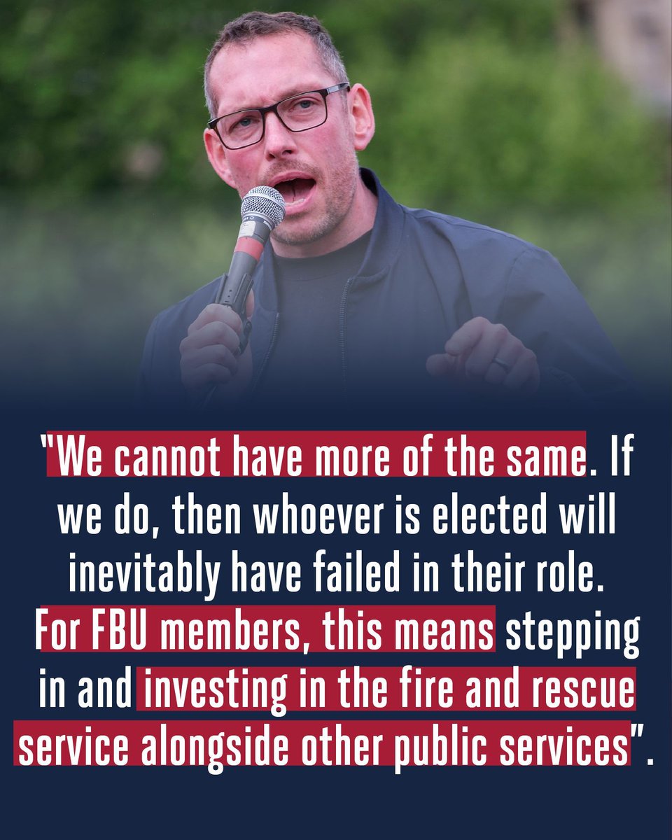 fbunational's tweet photo. Responding to the announcement by the Prime Minister of his resignation, FBU general secretary, Steve Wright said:

"Whoever replaces Keir Starmer needs to be clear that the status quo has to change. The reason we find ourselves with yet another PM standing down is that, like May, Johnson, Truss and Sunak before him, Starmer failed to break with the perceived wisdom of attacking public services, failing to tackle wealth inequality, whilst letting privatised public utilities rip off the people of this country. A new Labour leader needs to learn that lesson and learn it fast.

"For FBU members, this means stepping in to end the threat of fire station closures that puts our members and the public's lives at risk. There needs to be investment in the fire and rescue service alongside other public services, and as an affiliated trade union, we will be putting that position before any candidate in a leadership election.

"We cannot have more of the same. If we do, then whoever is elected will inevitably have failed in their role and will be out of office at the earliest opportunity.

"The chance to break with the narrative of the past is now, learn the lessons that previous Prime Ministers failed to do and deliver a better future for our members and the people of this country."