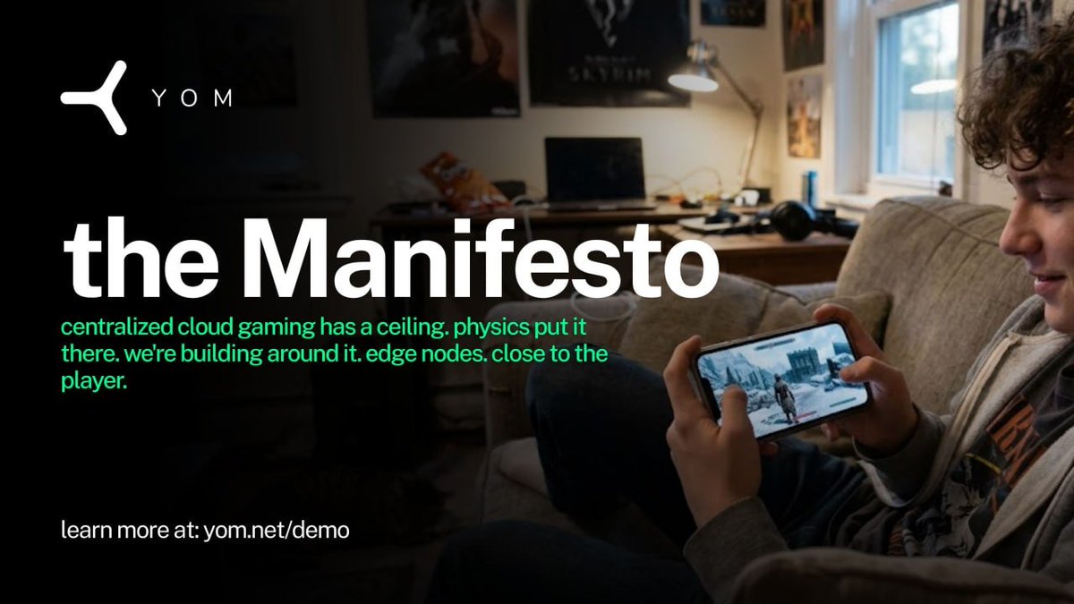 YOM_Official's tweet photo. Somewhere, a billion-dollar company built a data center to stream games to your city.

It still adds 80ms of latency because it's 3,000 miles away.

Centralized cloud gaming has a ceiling. Physics put it there.

We're building around it. Edge nodes. Close to the player.

Click. Play. That's it.

https://t.co/EvAydwgc0G