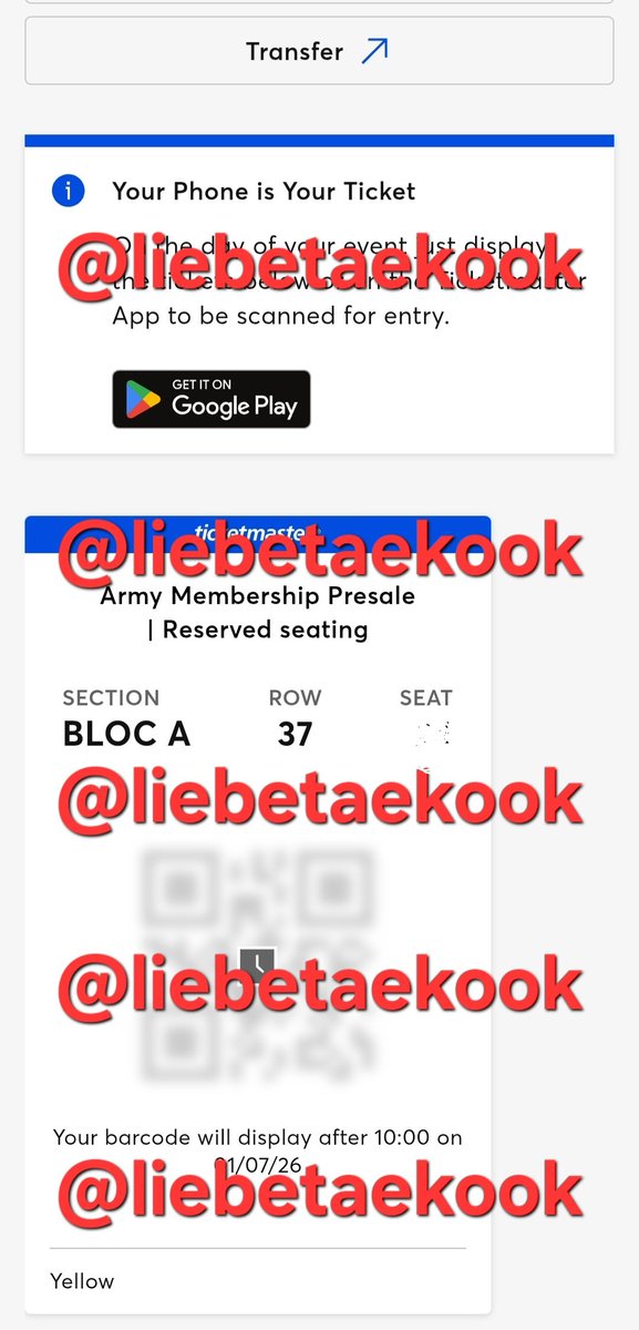 liebetaekook's tweet photo. WTS 1x #BTS ARIRANG BRUSSELS DAY 1

🎟️ Bloc A Row 37
💵 €137.21 (ori price + fees)

Pls DM if interested. Can provide TM proof and screenrecord 💜 Payment via Paypal

@875tickets #BTS_ARIRANG #BTS_ARIRANG_BRUSSELS https://t.co/YRGG7YgBDn