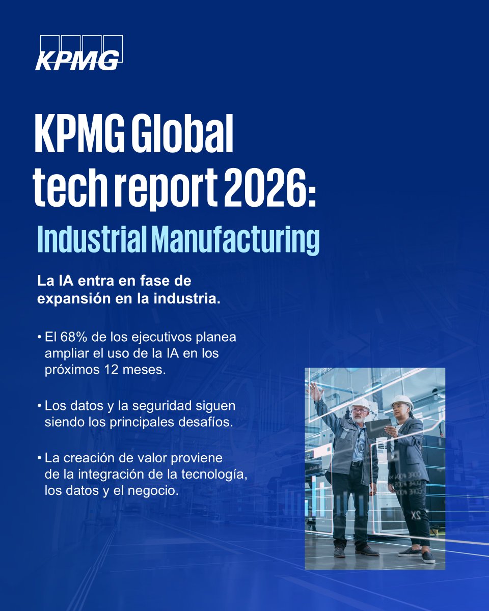 KPMG_VE's tweet photo. El estudio “KPMG Global Tech Report 2026: Industrial Manufacturing” revela que el éxito de la IA depende menos de iniciativas aisladas y más de datos estructurados, gobernanza, seguridad y personal capacitado.

👉Descubre las revelaciones del informe aquí: https://t.co/G7hnM7gXpi https://t.co/X9YmjF0GaP