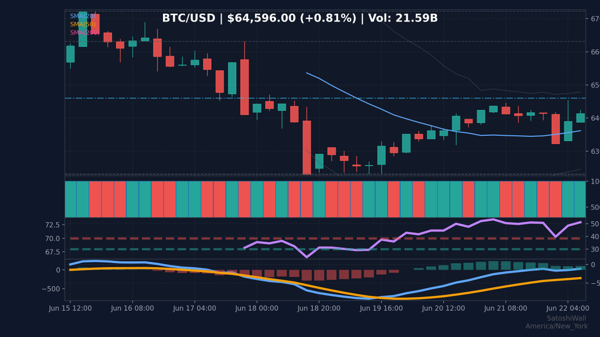 satoshiwall's tweet photo. Bitcoin Price Update 📈

1 BTC = $64,596.00 (+0.81%)
Vol: $21.59B

Pro metrics &amp; tools on our bio link 🔗 ✅

$BTC #BTC #Bitcoin #Crypto https://t.co/d3jI487O0z