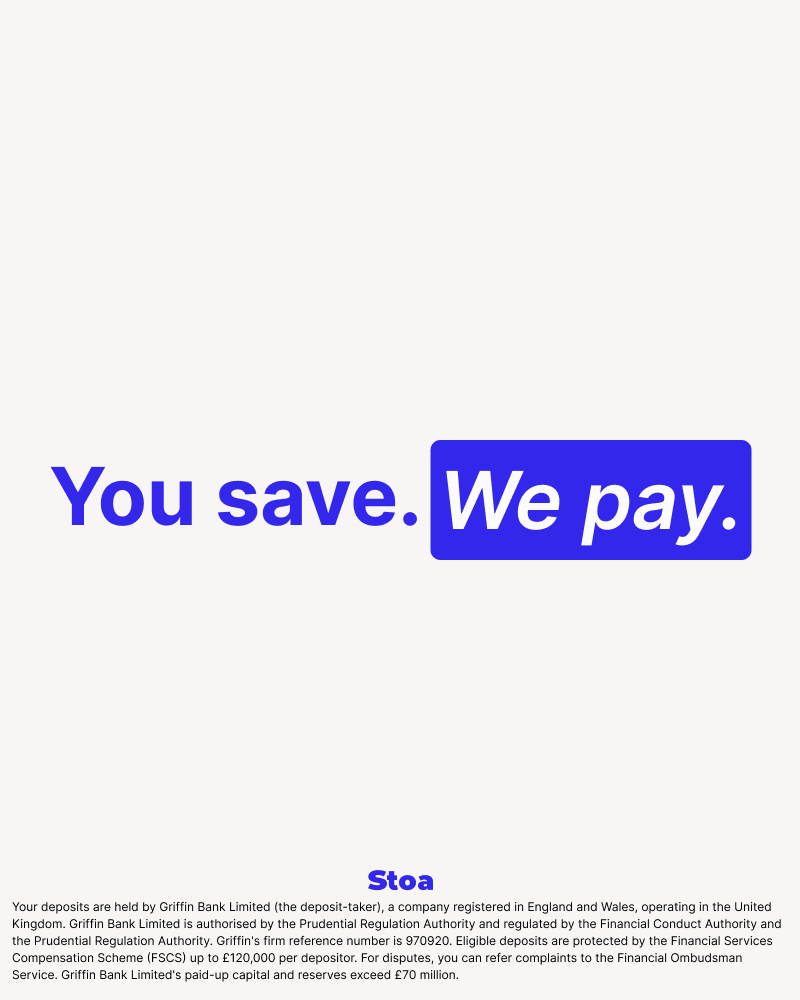 StoaMoney's tweet photo. Add to Amazon cart.
We’ll take care of the rest.
Unlock Amazon Shopping with Stoa.

Open your Stoa Pot today.
https://t.co/eHkw0YH6Q3

#YouSaveWePay #Stoa #Amazon
__
Your deposits are held by Griffin Bank Limited (the deposit-taker), a company registered in England and Wales, operating in the United Kingdom. Griffin Bank Limited is authorised by the Prudential Regulation Authority and regulated by the Financial Conduct Authority and the Prudential Regulation Authority. Griffin's firm reference number is 970920. Eligible deposits are protected by the Financial Services Compensation Scheme (FSCS) up to £120,000 per depositor. For disputes, you can refer complaints to the Financial Ombudsman Service. Griffin Bank Limited's paid-up capital and reserves exceed £70 million