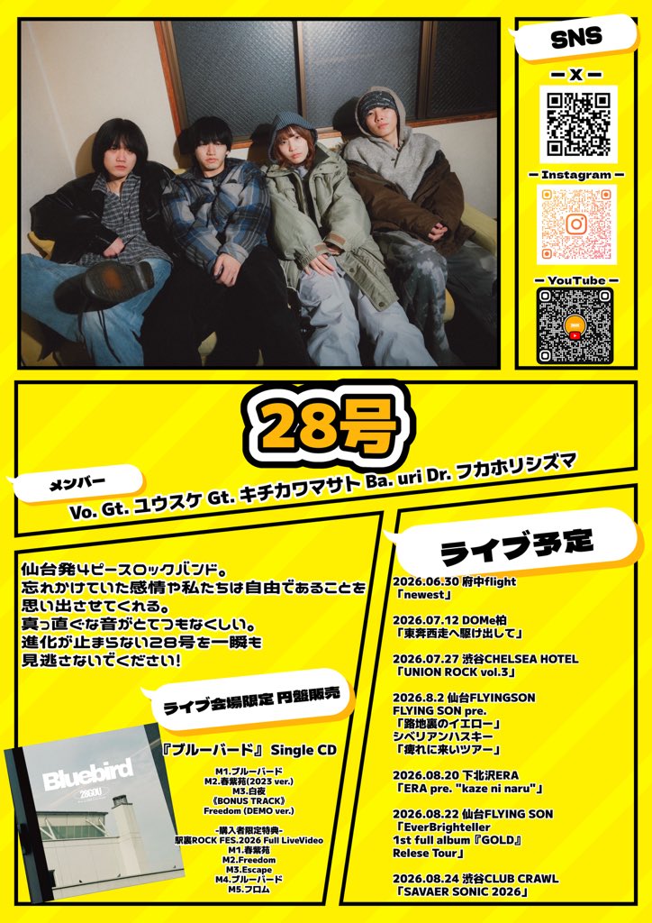 tmrw0530's tweet photo. 26.6.21 下北沢THREE
「あしたのくにvol.4」

バンド紹介を会場に貼りました☆彡
気になるバンドがいたらまたライブに行ったり、SNSチェックしたりしてほしいです！
#CATATEHOTDOGS #28号 #アンジーモーテル #PastelTangClub https://t.co/jSBXld8ctd
