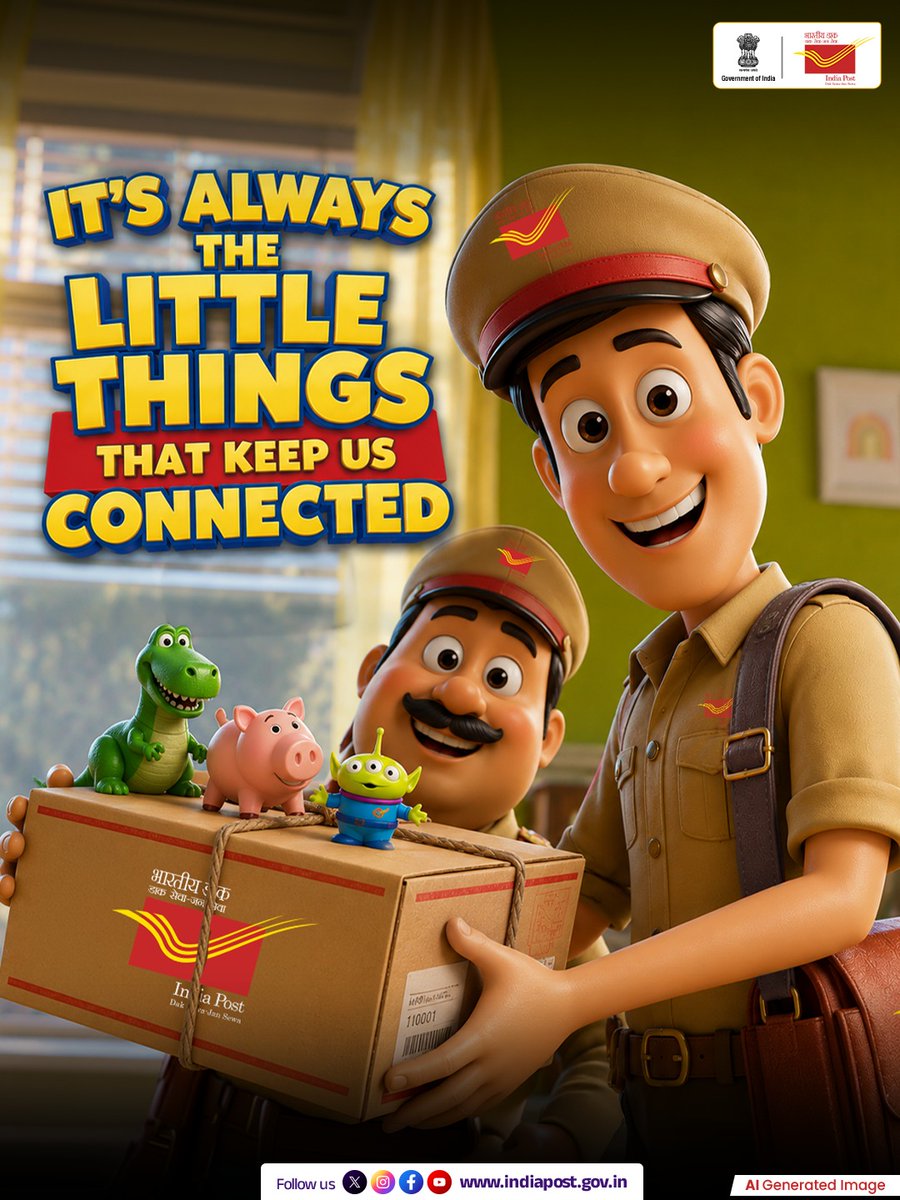 IndiaPostOffice's tweet photo. Growing up isn't about leaving things behind. It's about carrying the right things with you. The memories, the people, and the little reminders that you're never too far from home.
#ToyStory5 #ToyStory #TaylorSwift #IndiaPost #IndiaPostParcel
@toystory https://t.co/6BAaGiQSPC