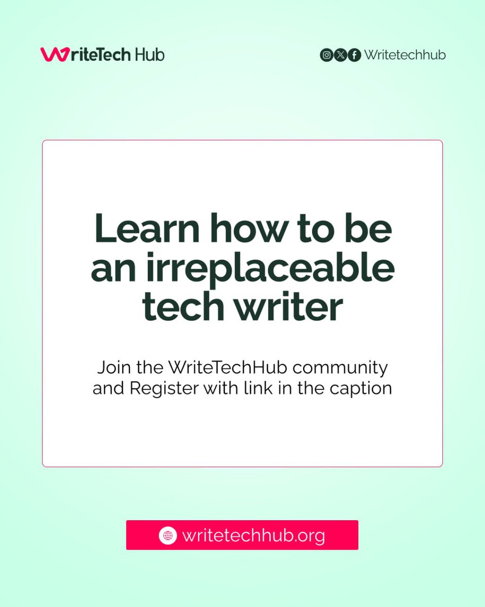 WriteTechHub's tweet photo. At Writetechhub, we help individuals and businesses build documentation that informs, scales, and drives results.

Join our community or book our services today.
https://t.co/bXhc9K4l7O https://t.co/apwVbGhTyq