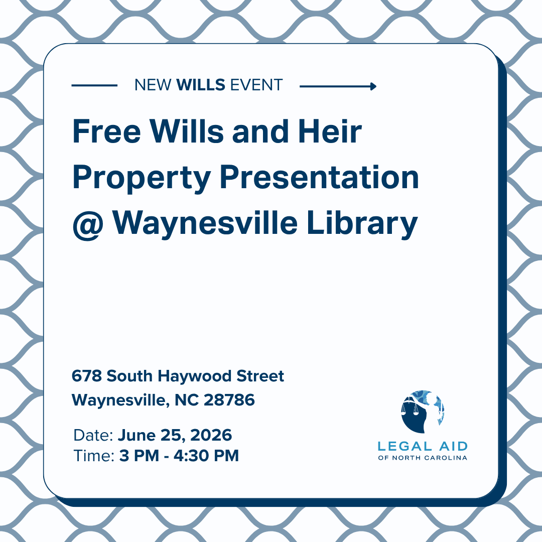 DRPLegalAidNC's tweet photo. Looking to learn more about heir property? Join Legal Aid of NC's Disaster Relief Project for a free presentation on June 25th in Waynesville. Learn about these upcoming events and more at https://t.co/IQUMAd1QCI
#legalaid #northcarolina #heirpropertysupport #waynesville https://t.co/anTYWpzoyG