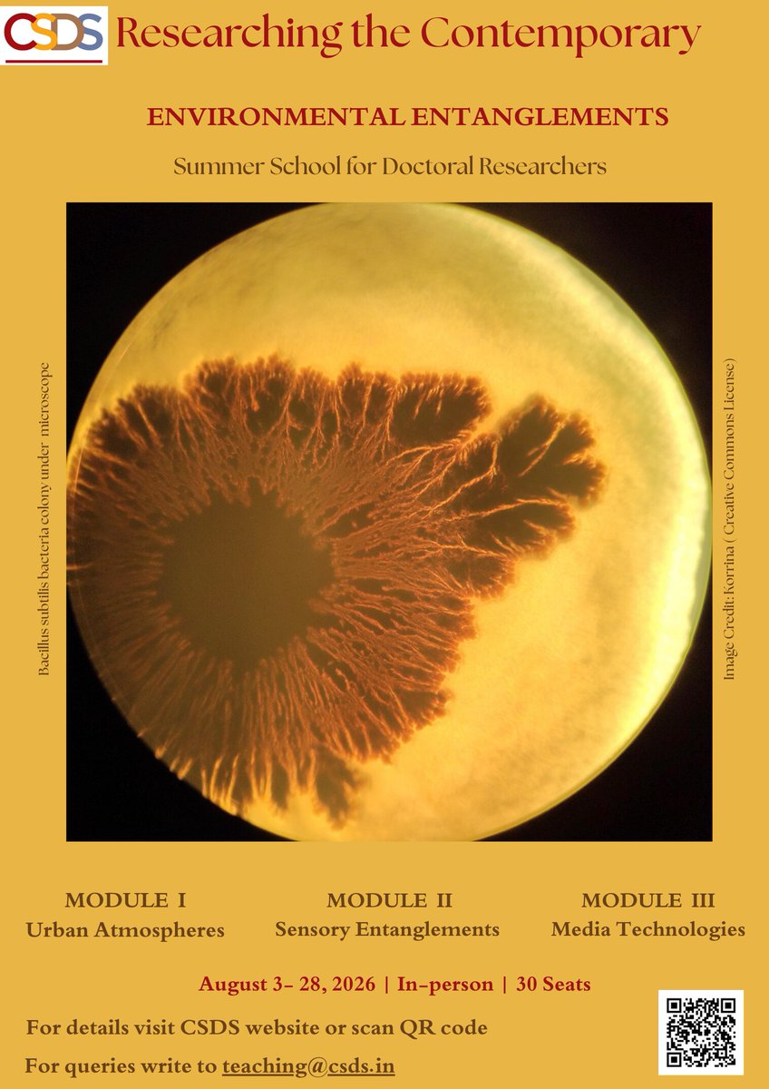 shii_vani's tweet photo. CSDS invites applications for ‘Researching the Contemporary' - a summer school for doctoral researchers on the theme of entanglements - social, material, atmospheric, sensuous and mediatized. Please consider applying &amp; do circulate. 

For details:  https://t.co/yFcsoAn4Pi. https://t.co/7xwPePm9s6