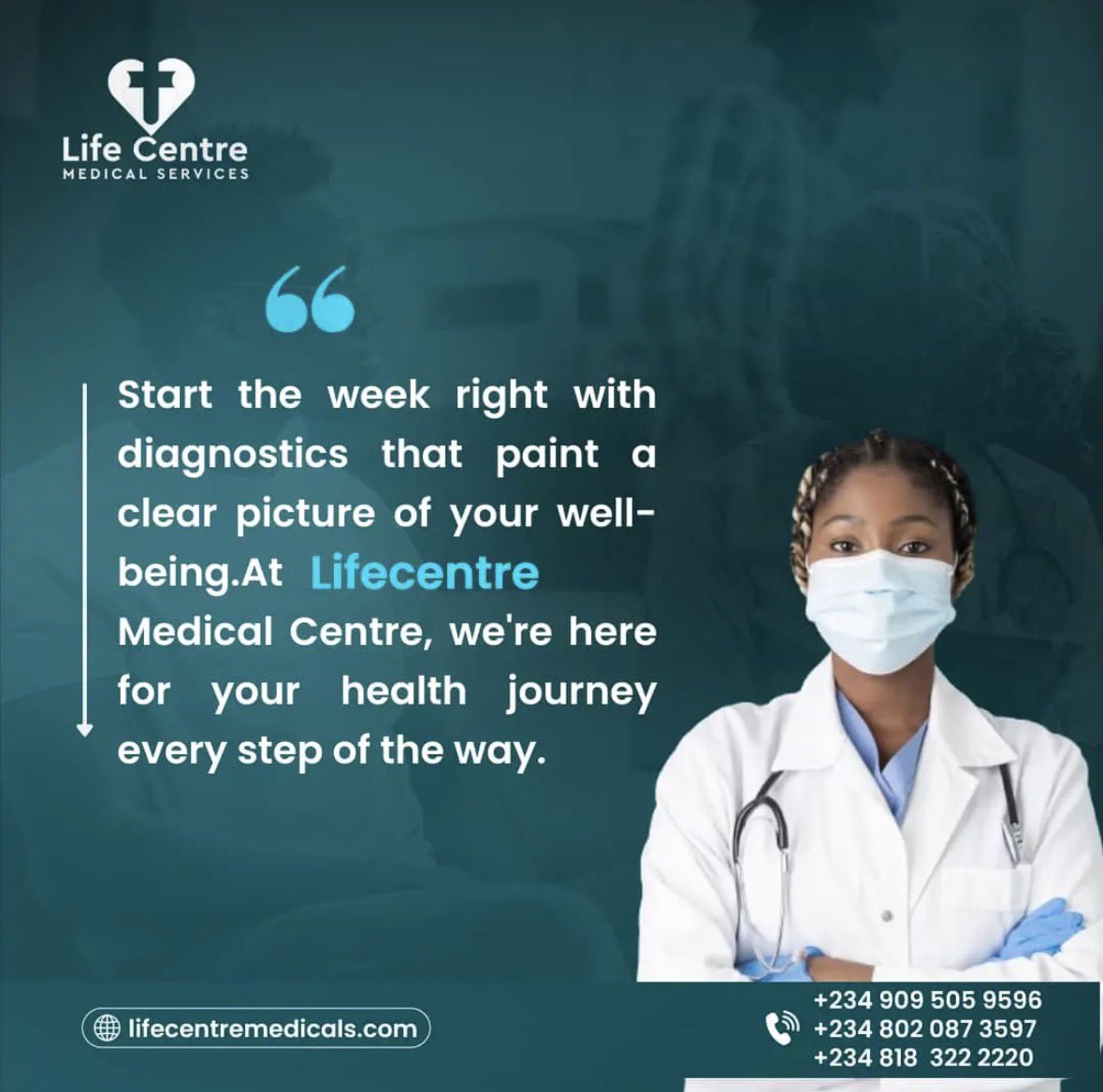 LifeCentreMedic's tweet photo. Your health is your greatest investment.
As you plan your week, remember to make room for your wellbeing. Regular health checks and diagnostic tests can help detect issues early and keep you on track towards a healthier life.

At Life Centre Medicals, we’re always with you. https://t.co/f06LxVUVcq