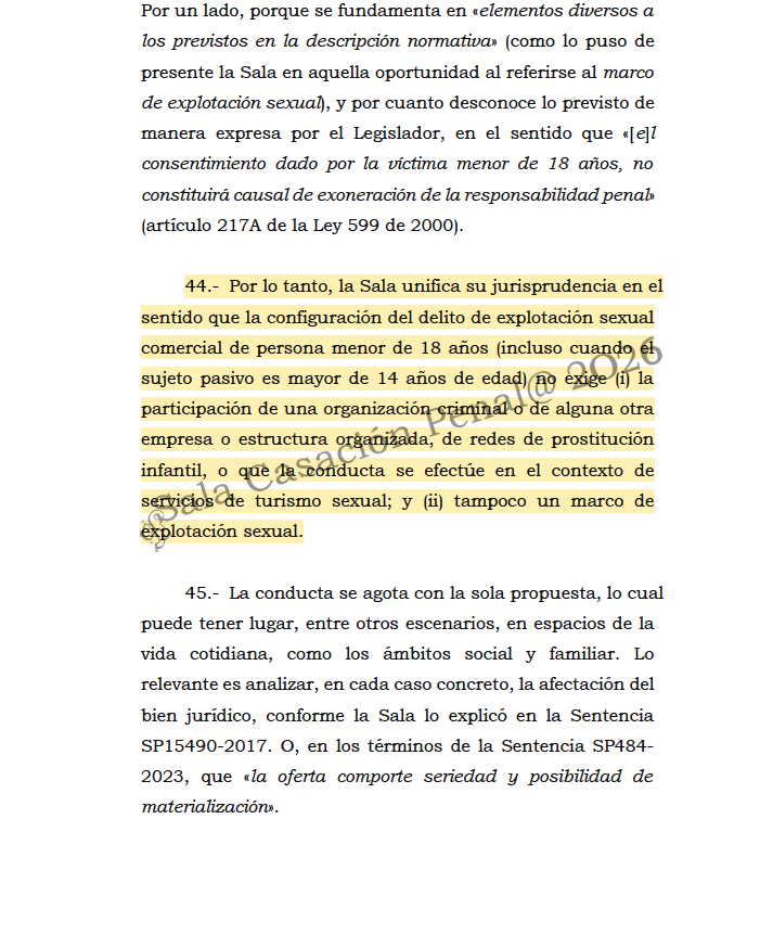 Melovides's tweet photo. La Corte unificó su jurisprudencia y aclaró que el delito de explotación sexual comercial de menores de 18 años no requiere la intervención de una organización criminal ni que la conducta se presenta en un contexto de explotación sexual. https://t.co/eYRNCpByb8 https://t.co/mRutAPqpcC