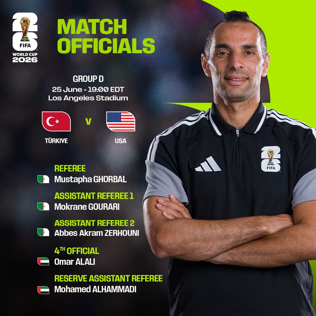 FIFAcom's tweet photo. The match officials for @FIFAWorldCup matches 55, 56, 57, 58, 59 and 60 have been appointed. 🤝