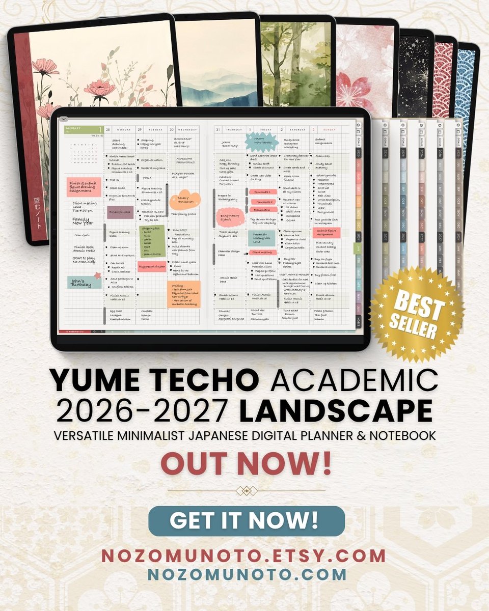 NozomuNoto's tweet photo. More paper styles are here!
Yume Techo Landscape Builder update for study, work, home, projects, and notes!
Which would you pick?
Need versatile minimalist Japanese planners and notebooks to organize your life, study, work and more?
Visit https://t.co/qfvqgM6cwN
#DigitalPlanner https://t.co/tcHYeYpuvh