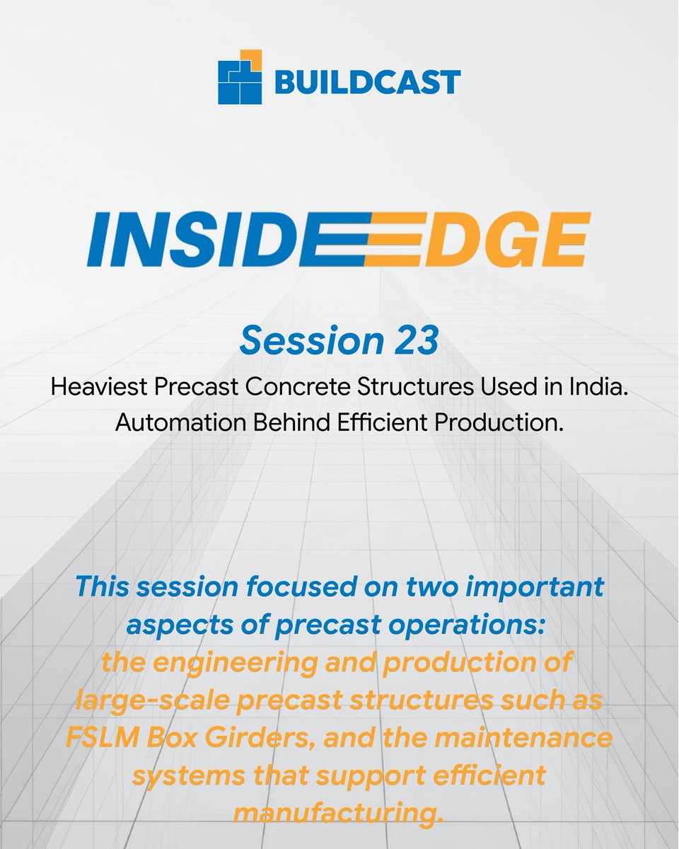 BuildcastLtd's tweet photo. Inside Edge | Session 23
Shivam Dwivedi explored FSLM Box Girder engineering, while Chandra Mohan Rai shared insights on auto lubrication systems in precast mold operations.

A session connecting engineering depth with efficient production. https://t.co/hxRwG0qDSJ