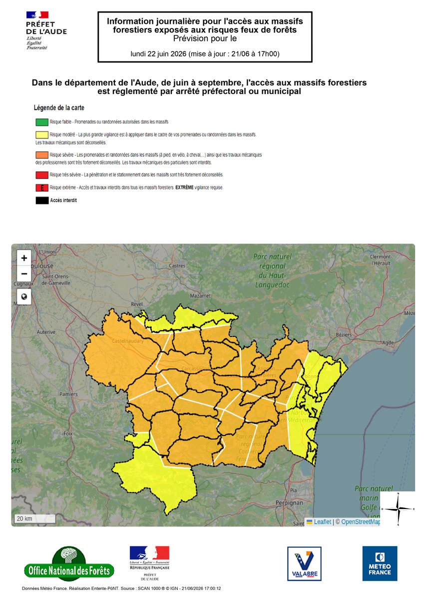 Image de Préfet de l'Aude : 🔥 Risque incendie sévère dans l'Aude
Les conditions météorologiques actuelles (rafales et températu