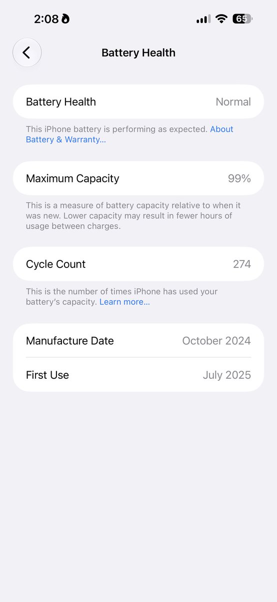 6uster8's tweet photo. Battery just dropped to 99% capacity after a year I’m on iOS27 beta 2 https://t.co/UnFZCjUAmE