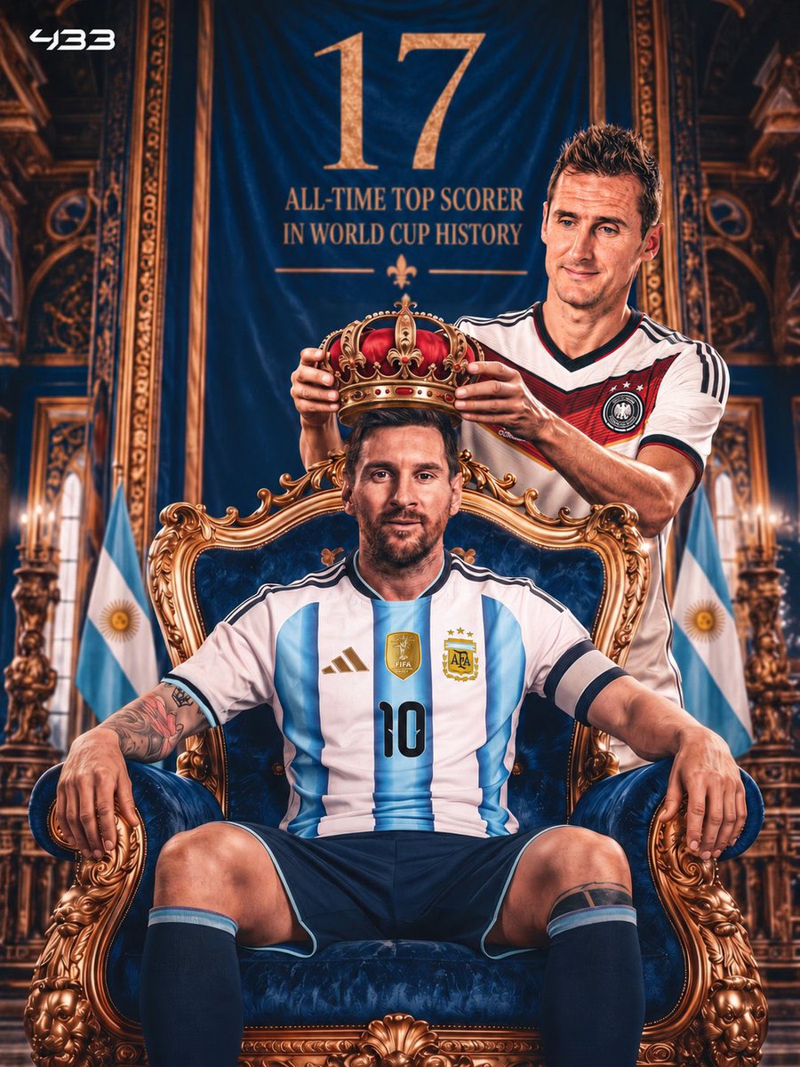 AdelAliBinAli's tweet photo. 📊🐐 حصيلة ليونيل ميسي في كأس العالم

🏆 6 نسخ من كأس العالم (2006 - 2010 - 2014 - 2018 - 2022 - 2026)
⚽️ 17 هدفًا
🎯 8 تمريرات حاسمة
👕 27 مباراة
👑 أكثر لاعب مشاركة في تاريخ كأس العالم
🧢 أكثر لاعب قيادة لمنتخب بلاده في المونديال
🏆 بطل كأس العالم 2022
🥈 وصيف كأس العالم 2014
⭐ أفضل لاعب في كأس العالم مرتين
🔥 سجل في 6 نسخ مختلفة من البطولة
📖 الهداف التاريخي لكأس العالم للرجال

أرقام لا يصنعها لاعب عظيم فقط… بل أسطورة خالدة في تاريخ كرة القدم. 🇦🇷👑

#ميسي
#الأرجنتين
#كأس_العالم_2026
#WorldCup2026