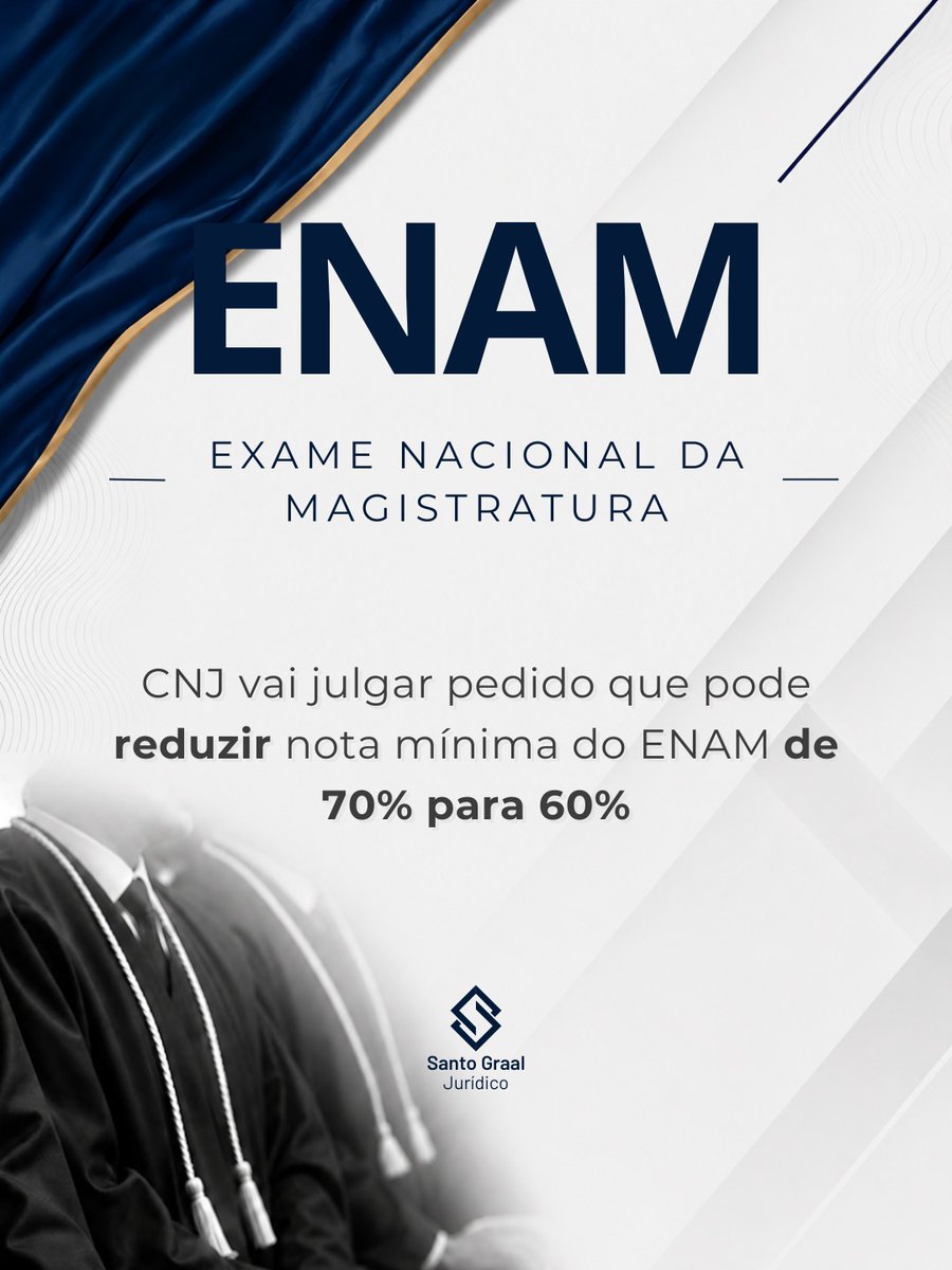 santograaljuri's tweet photo. 📢 ENAM | CNJ vai julgar pedido sobre nota mínima

O CNJ vai analisar o Pedido de Providências nº 0009169-64.2025.2.00.0000, que discute pontos centrais do Exame Nacional da Magistratura.

O Conselho vai decidir se:
▪︎ mantém a nota mínima de 70% ou reduz para 60%;
▪︎ mantém a Justiça do Trabalho submetida ao ENAM;
▪︎ reconhece a necessidade de adequação do conteúdo programático do exame;
▪︎ mantém ou reforma a decisão anterior que julgou os pedidos improcedentes.

Seguimos acompanhando. 👀