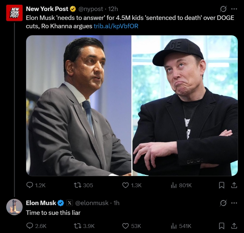 GlobalDiss's tweet photo. 🚨🇺🇸 BREAKING: Elon Musk says Ro "the Robber" Khanna should be ARRESTED.

The DOJ exposed a $550 MILLION USAID bribery scheme. Yet Khanna attacks the man who demanded transparency.

The DOJ found corruption. He wants to hide the theft. https://t.co/Sg8xVCqp8i