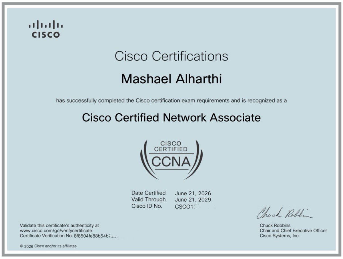 MEM_A_M's tweet photo. ﴿ هَذَا مِن فَضْلِ رَبِّي ﴾
وأخيراً Passed CCNA 🌟 https://t.co/jNkcp9SrGx