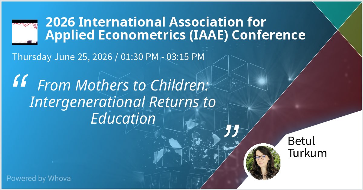 BetulTurkum's tweet photo. I am speaking at 2026  International Association for Applied Econometrics (IAAE) Conference. Please check out my talk if you're attending the event!  - via #Whova event app https://t.co/8DIJoStad0