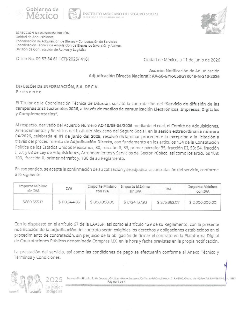 RealArturoH's tweet photo. En el IMSS no hay medicinas, pero ¿saben qué sí hay? Chayote.

El medio Contralínea, donde trabaja Nancy Flores y cuya razón social es Difusión de Información S.A. de C.V., recibió un contrato por servicio de difusión de campañas institucionales por un monto de 1.72 millones de pesos.