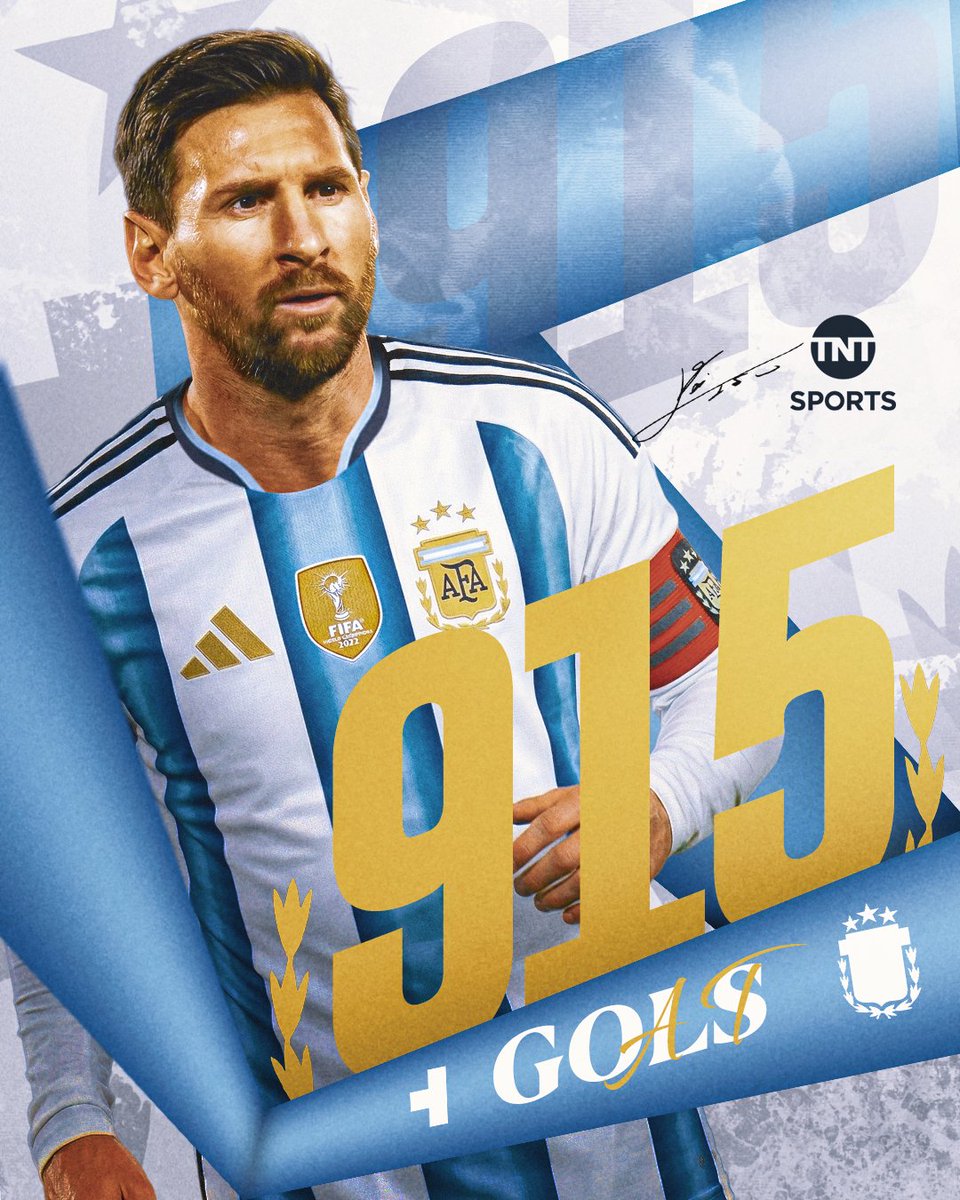 TNTSportsBR's tweet photo. ELE TÁ UMA MÁQUINA DE QUEBRAR RECORDES! 🔥👽 Messi chega ao gol número 915 da carreira! #TNTSports2026 https://t.co/qn04IgspKI