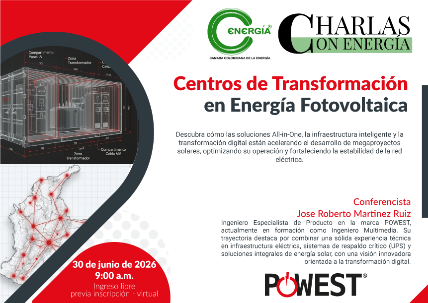 CC_Energia's tweet photo. ⚡ Acompáñanos en #CharlasConEnergía a descubrir cómo la infraestructura "plug-and-play" y los Centros de Transformación All-in-One están acelerando los megaproyectos fotovoltaicos en la región.

🔗 ¡Cupos limitados! Inscríbete aquí: 
https://t.co/y57BW60eJm https://t.co/Q7eYIWNbEq