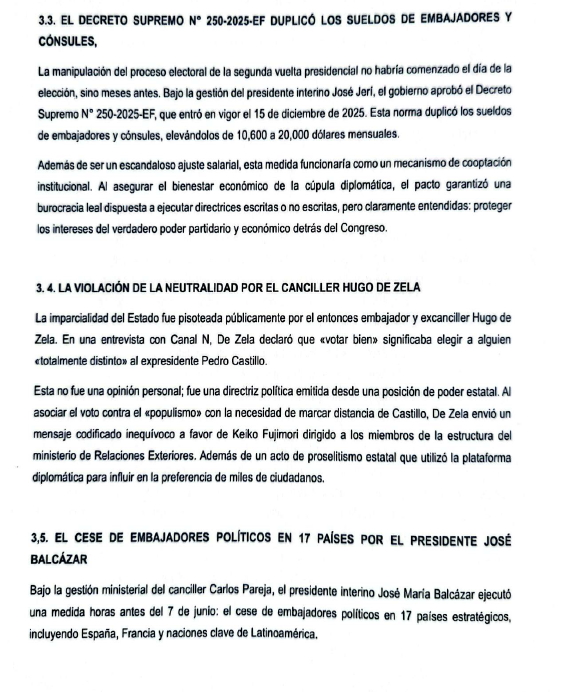 cviguria's tweet photo. LO UUUULTIMO 
Esta es la denuncia constitucional que acaba de presentar Pablo Salas, personero legal de Juntos por el Perú, contra el canciller Carlos Pareja por su rol durante la segunda vuelta electora. Se pide 10 años inhabilitación de Pareja. 
Denuncia se basa en 14 hechos diferentes, entre ellos, el papel del embajador de EE.UU. Bernie Navarro. l