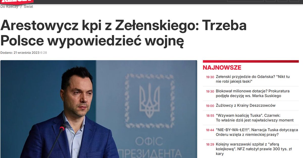 BrownBartosz's tweet photo. ''Myślę, że za mało się staramy. Trzeba jeszcze wypowiedzieć Polsce wojnę i wtedy będzie prawie tak samo, jak 100 lat temu. 
Koniec będzie też taki sam, ale, jak widać, bardzo tego chcemy... władza na Ukrainie, kończy zawsze tak samo - politycznym samobójstwem'' @arestovych https://t.co/0AIHDGr3hK