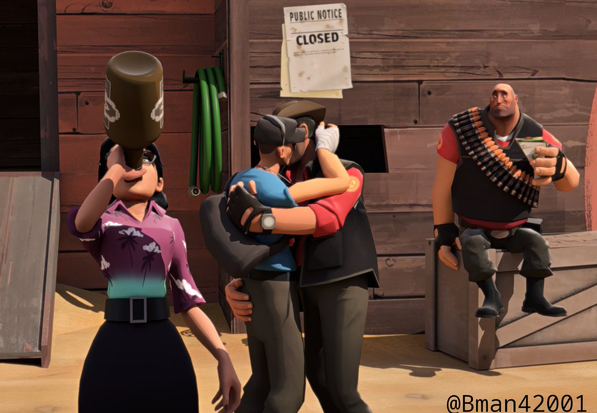 Bman42001's tweet photo. kissing homies

Miss Pauling by @Gladiatus6
map and the mercs by @his_animations

#tf2 #teamfortres2 #blender #3dcg https://t.co/chPmNmTUxp