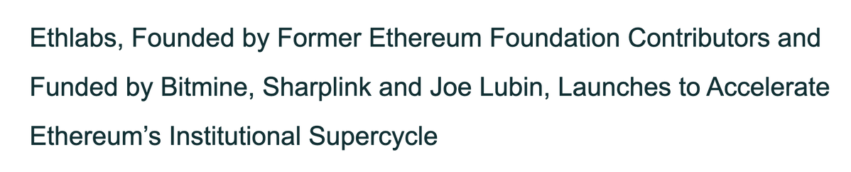 WuBlockchain's tweet photo. Former Ethereum Foundation Researchers Launch Ethlabs With Backing From Bitmine, SharpLink and Joe Lubin

Ethlabs, a new nonprofit Ethereum research and development organization founded by former Ethereum Foundation researchers, has officially launched. The founding team includes Ansgar Dietrichs, Barnabé Monnot, Caspar Schwarz-Schilling, Josh Rudolf and Julian Ma, with backing from Bitmine, SharpLink, Joe Lubin, Anchorage, Octant and SNZ. Ethlabs will focus on Ethereum protocol research, including settlement efficiency, scalability, cross-chain interoperability, data availability and protocol economics. The organization said it will operate independently, with research priorities determined by its leadership and no influence from funders over its technical roadmap.