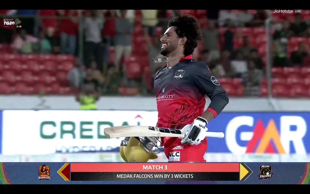 CricCrazyJohns's tweet photo. TILAK VARMA, THE HERO IN TELEGANA T20 LEAGUE 🥶

Chasing 259 runs, Tilak Varma smashed 136* runs from just 56 balls to help Medak Falcons to win a historic chase.

Great news for India 🇮🇳 https://t.co/6vYX5zMNBw