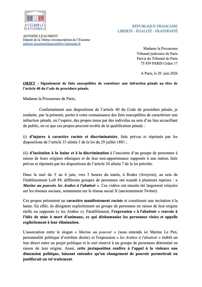 ALeaument's tweet photo. Saisine du procureur de la République suite aux propos incitant à la haine tenus par des partisans de Marine Le Pen à Rodez.

Il serait temps que les médias télévisés en parlent ! https://t.co/lXZQa0dYJw