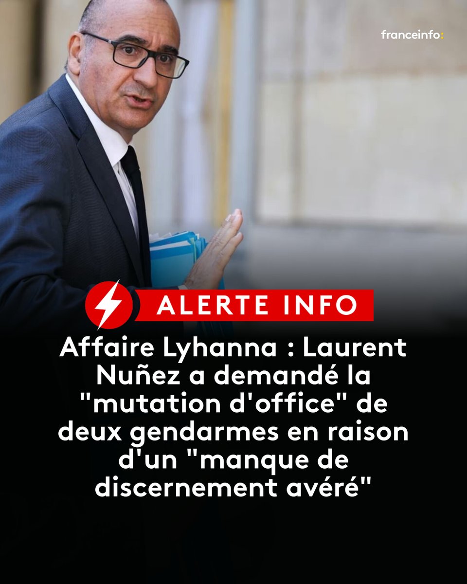 franceinfo's tweet photo. Affaire Lyhanna : Laurent Nuñez a demandé la "mutation d'office" de deux gendarmes en raison d'un "manque de discernement avéré"
➡️ https://t.co/aiiXhnQVTA https://t.co/jD4R1ZzoxG