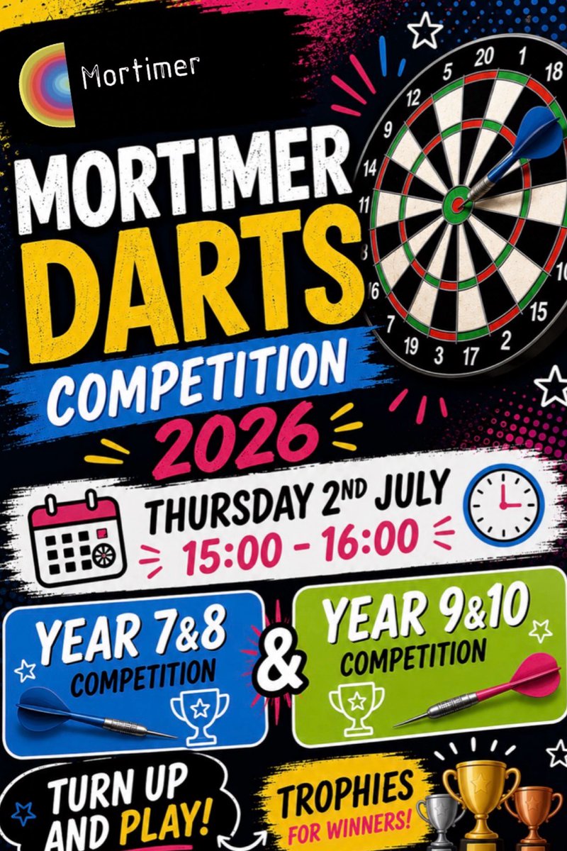 MortimerCC's tweet photo. 🎯🏆 MORTIMER DARTS COMPETITION - GET INVOLVED! 🏆🎯

🎯 See Mr Lilley for more information! 🎯

#TeamPE #PlayDarts #CompetitionTime https://t.co/8rbaA2LCLQ