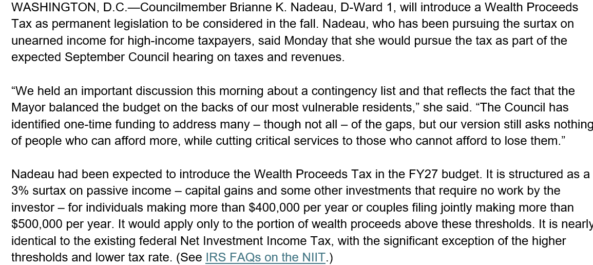 AlexKomaDC's tweet photo. .@BrianneKNadeau makes it official: no wealth tax plan in the budget vote tomorrow, but she does plan to introduce a standalone version before the July recess to be debated this fall.  

She's targeting couples making over $500k with the tax, thinks it'd generate $100m annually. https://t.co/WwDUR0Qut4