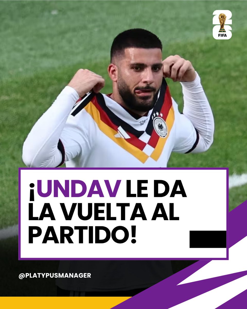 PlatypusManager's tweet photo. GRUPO E
🇩🇪 2 - 1 🇨🇮

¡ALEMANIA REMONTA Y LO GANA SOBRE EL FINAL! ⚽🔥

Alemania venció 2-1 a Costa de Marfil en un partido intenso y muy disputado en el Estadio de Toronto, correspondiente a la segunda jornada del Grupo E de la Copa Mundial de la FIFA 2026™. Con esta victoria, el conjunto alemán aseguró su clasificación a la siguiente ronda.

El encuentro comenzó con ocasiones claras para Alemania, pero fue Costa de Marfil quien golpeó primero al minuto 30. Franck Kessié aprovechó un rebote dentro del área tras una buena jugada de contraataque para poner en ventaja a los africanos.

En el segundo tiempo, Alemania adelantó líneas y encontró el empate al minuto 68 gracias a Deniz Undav, que solo tuvo que empujar un gran centro de Nadiem Amiri. Cuando el partido parecía terminar en empate, Undav apareció nuevamente en el tiempo añadido (90+4) para firmar su doblete y darle la victoria a los alemanes.

Nuestra opinión: Sinceramente, no esperábamos el buen nivel que está mostrando Costa de Marfil en este Mundial. Es un equipo con mucho por ofrecer y que está dando de qué hablar. Por su parte, Alemania mejoró notablemente en la segunda mitad, ajustó su juego y terminó sacando un partido muy complicado. Una lástima la lesión de Scholtenberg, que lo deja fuera del resto de la competición.

En la próxima jornada, Alemania se medirá ante Ecuador ya con la clasificación asegurada, mientras que Costa de Marfil buscará cerrar con fuerza ante Curazao. 🏟️

#PlatypusManager #FWC26