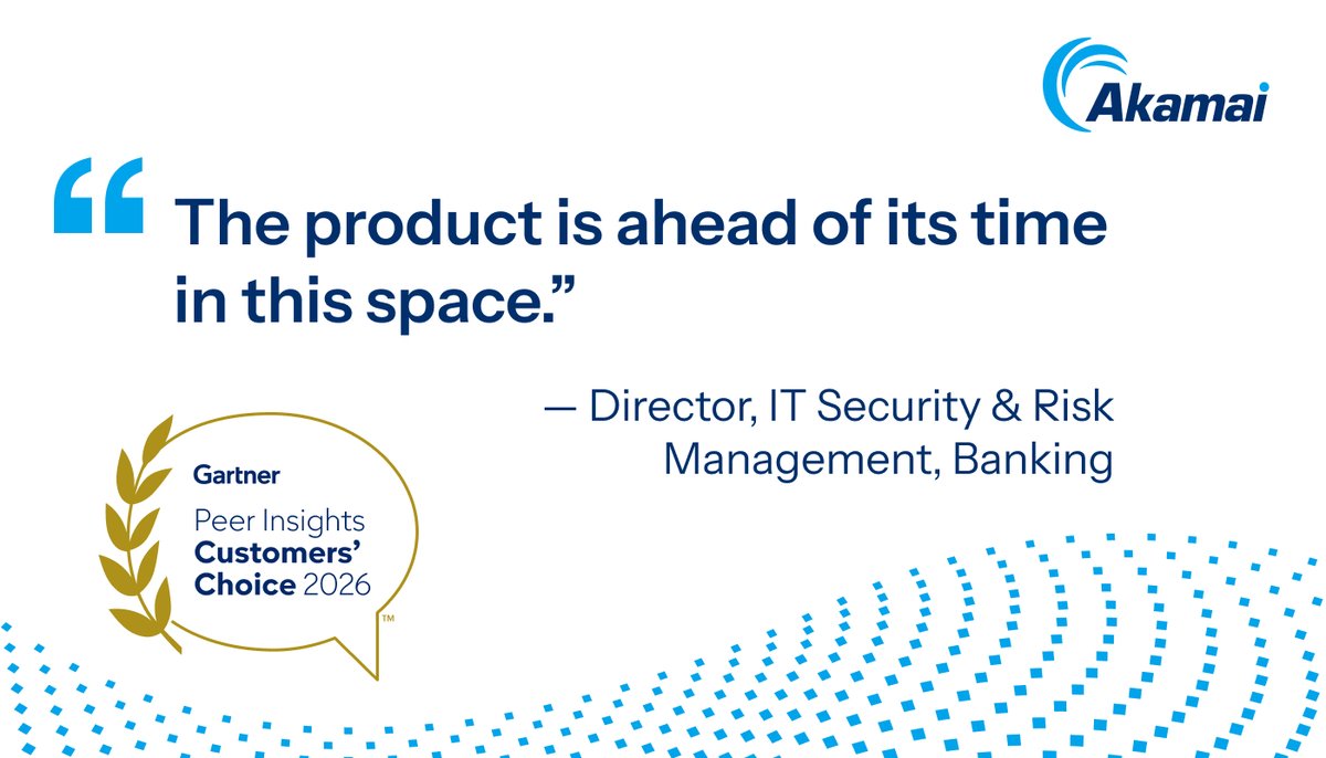 Akamai's tweet photo. When security decision-makers dig deep into a product,  you get the best detail. Here’s what 57 verified reviewers said about Akamai API Security in the 2026 Gartner® Peer Insights™ Voice of the Customer for API Protection. Check it out: https://t.co/ERo2UfDWvN https://t.co/923GrmqLaI