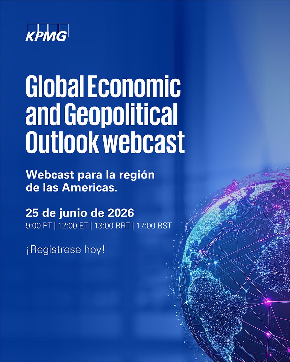 KPMG_VE's tweet photo. Acompáñanos en el #Webcast Global Economic and Geopolitical Outlook y obtén información práctica sobre las tendencias globales emergentes y cómo estas pueden traducirse en decisiones empresariales estratégicas.

📅25 de junio
🕛 12:00 m.
🔗Registro: https://t.co/SEyrbhE6zy https://t.co/bSyz56tONI