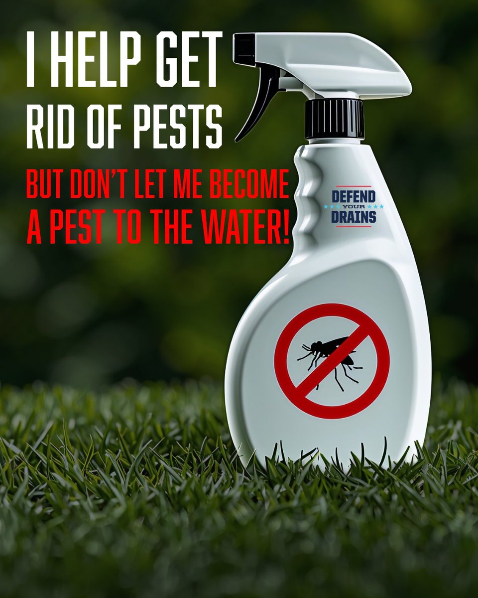 DefendDrainsNTX's tweet photo. Don’t pour pesticides down the drain!
Find a Household Hazardous Waste Facility near you at https://t.co/UsjFqcfkK2!
#DefendYourDrains

Alt Text:
A spray bottle with a red sign over a bug.
“I Help Get Rid of Pests, but don’t let me become a pest to the water. https://t.co/nFEe8he2Jr