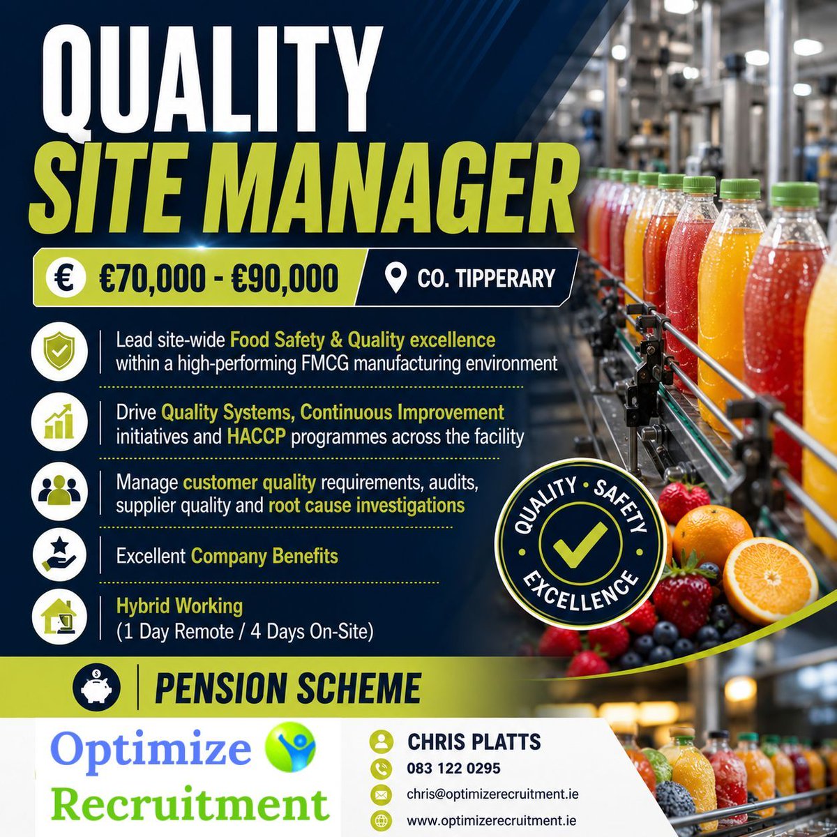 OptimizeCareers's tweet photo. 📢 Site Quality Manager | Co. Tipperary
💰 €70,000 - €90,000 +
📞 Chris 083 122 0295
📧 chris@optimizerecruitment.ie
#QualityManager #QualityAssurance #FoodManufacturing #FMCG #FoodSafety #TechnicalManager #ManufacturingJobs #TipperaryJobs #LeadershipJobs #QualityJobs #ORJobs https://t.co/VFkJwCrzEg