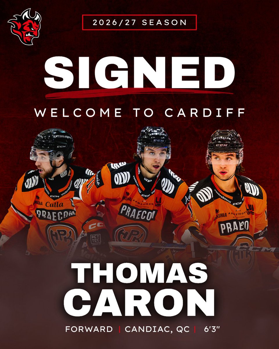 cardiffdevils's tweet photo. 📣 𝗣𝗟𝗔𝗬𝗘𝗥 𝗦𝗜𝗚𝗡𝗜𝗡𝗚 𝗡𝗘𝗪𝗦 📣

Thomas Caron signs for the 2026/27 season 

📰  https://t.co/XaPbuLbrae https://t.co/XxPwf5IiDb