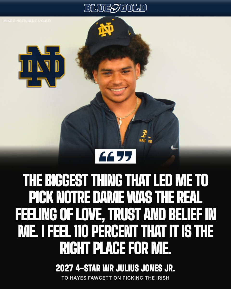 MikeTSinger's tweet photo. Why Notre Dame for Julius Jones Jr? 🤔

Here's what he told Rivals' Hayes Fawcett ⤵️☘️

https://t.co/i5mCHPf5GC https://t.co/muMosf2MS4