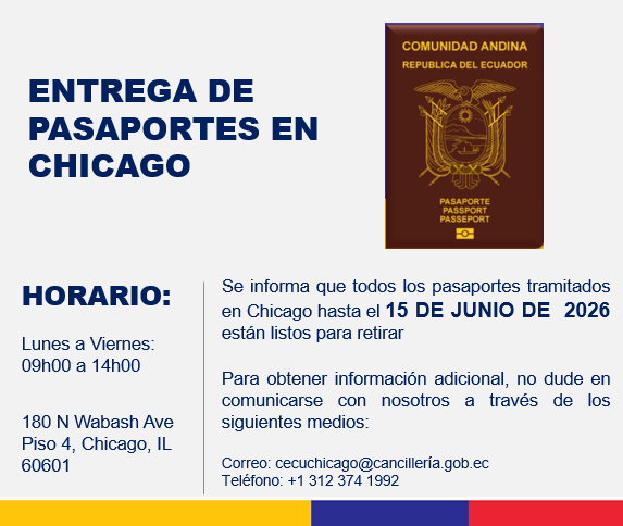 CecuChicago's tweet photo. ✨ ¡Buenas noticias! ✨
Si realizaste tu trámite de pasaporte hasta el 15 DE JUNIO de 2026, 📌 ya puedes retirar tu documento en el Consulado del Ecuador en Chicago.
✅ ¡Te esperamos! https://t.co/Oldobgdsr1