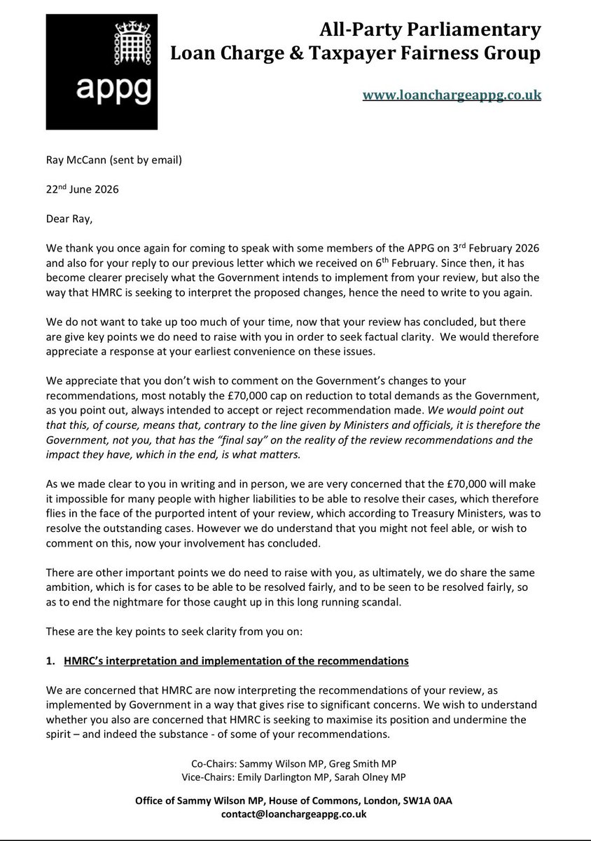 loanchargeAPPG's tweet photo. There are still questions that must be answered regarding the #McCannReview into #LoanCharge settlements. We’ve written again to Ray McCann. 

We will not stop asking until we get a straight answer on the HMRC deal with the big banks. #LoanChargeScandal

https://t.co/eDY2zzw9yh https://t.co/EcME0g634N