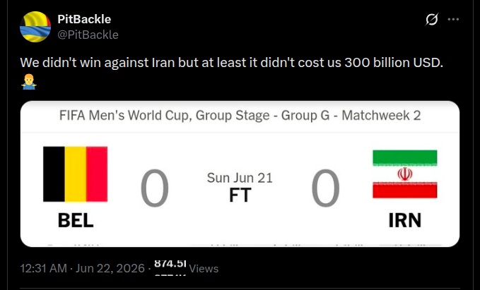 AmeleDevleti2's tweet photo. ABD'ye gönderme yapan bir mesaj.
"İran'ı yenemedik ama en azından 300 milyar dolara mal olmadı" diyerek ABD'nin İran'a saldırması sonrasında savaşı kazandık demesi eleştirilmiş. https://t.co/SpB1PaV9It