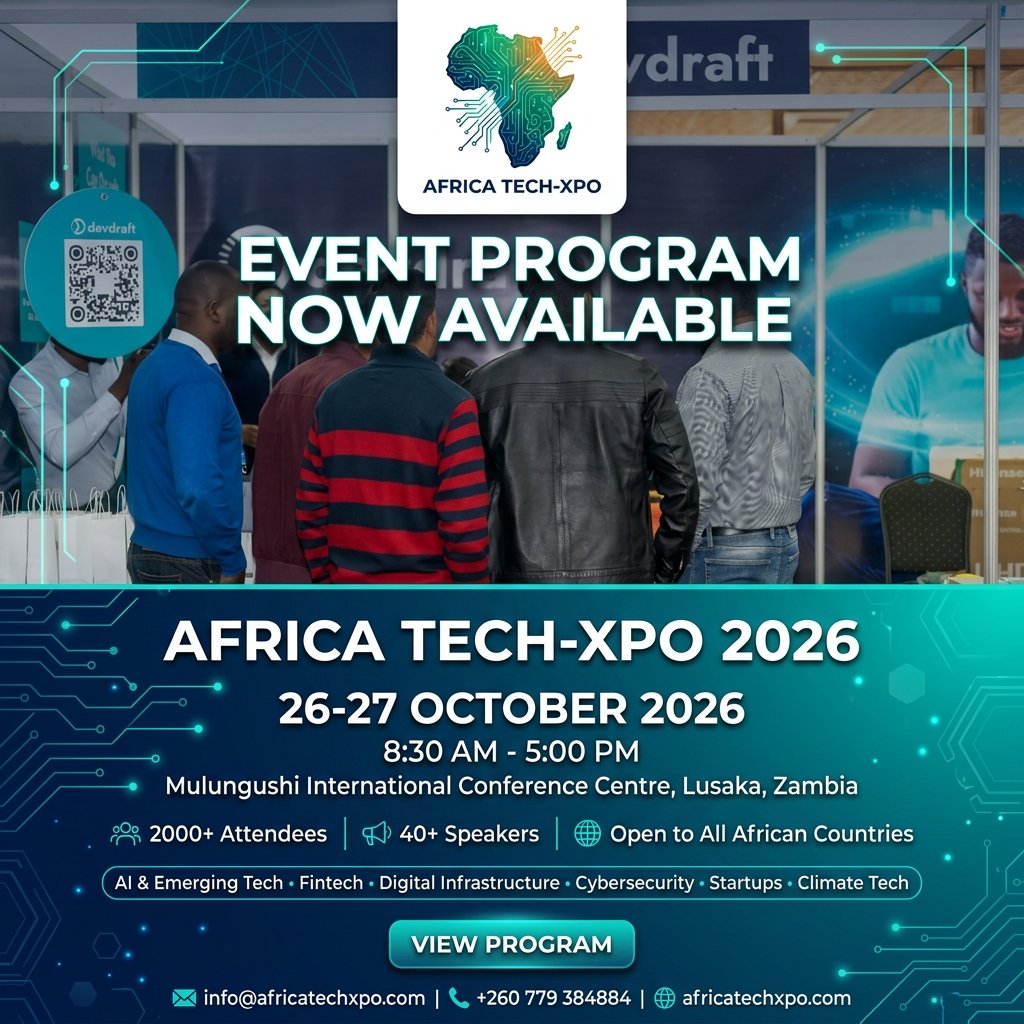 africatechxpo's tweet photo. 𝗔𝗙𝗥𝗜𝗖𝗔 𝗧𝗘𝗖𝗛-𝗫𝗣𝗢 𝟮𝟬𝟮𝟲 𝗣𝗥𝗢𝗚𝗥𝗔𝗠𝗠𝗘 𝗡𝗢𝗪 𝗔𝗩𝗔𝗜𝗟𝗔𝗕𝗟𝗘!

We're excited to announce that the programme for Africa Tech-Xpo 2026 is now available.

From AI and fintech to digital infrastructure, smart cities, healthtech, agritech, energy, investment, e-commerce, and digital inclusion, the programme reflects the conversations shaping Africa's digital future.

The agenda remains subject to minor updates as we continue confirming speakers, partners, and special sessions.

We are now actively inviting:

🎤 Speakers and thought leaders

🤝 Strategic partners and sponsors

🏢 Exhibitors and solution providers

🚀 Startups and innovators

🎟️ Delegates and attendees from across Africa

Africa Tech-Xpo 2026 will take place on 26–27 October 2026 at the Mulungushi International Conference Centre in Lusaka, Zambia, bringing together technology companies, telecom operators, fintechs, investors, policymakers, development partners, startups, and corporate leaders from across the continent.

View Programme: https://t.co/UG1pvGqbyH

Event Brochure: https://t.co/5YDbYBEPXy

Exhibition Floor Plan: https://t.co/JtiGJYCoPM

Register for Tickets: https://t.co/nSG9cGDI3C

Exhibition booths are now available, with companies able to reserve space now and confirm by 31 August 2026.

Join us as we power Africa's digital future!

#AfricaTechXpo26 #PoweringAfricasDigitalFuture #Innovation #Fintech #AI #DigitalTransformation #SmartCities #HealthTech #Agritech #Cybersecurity #Telecoms #Startups #Investment #africanculture