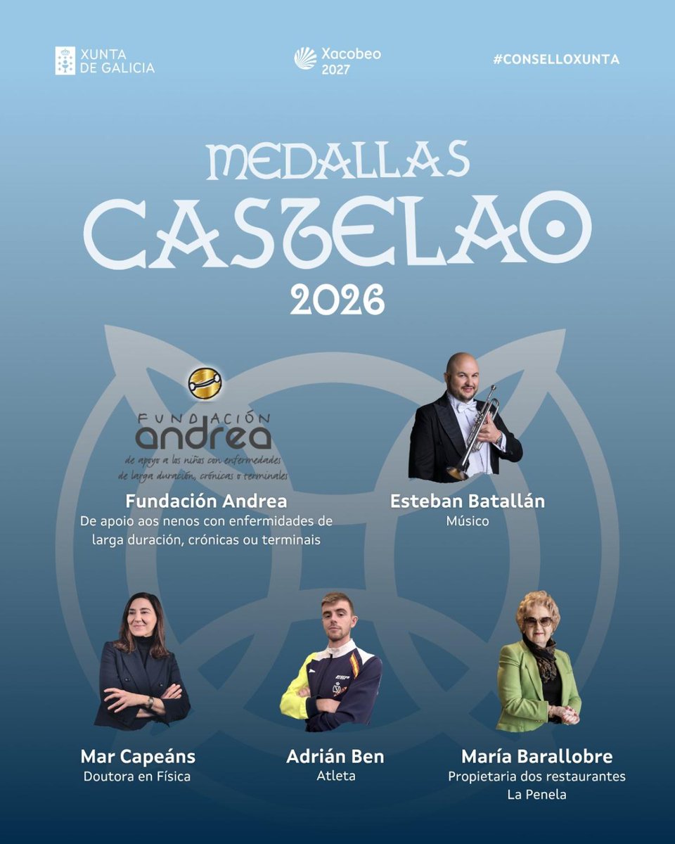 Cecivazsuarez's tweet photo. Parabéns a todas as persoas e entidades distinguidas coas Medallas Castelao 2026, pero dun xeito moi especial a María Barallobre, propietaria dos restaurantes La Penela, que residiu moitos anos en Betanzos e que axudou a formar a varias xeracións de betanceiros e betanceiras. https://t.co/v1DzskkBBB