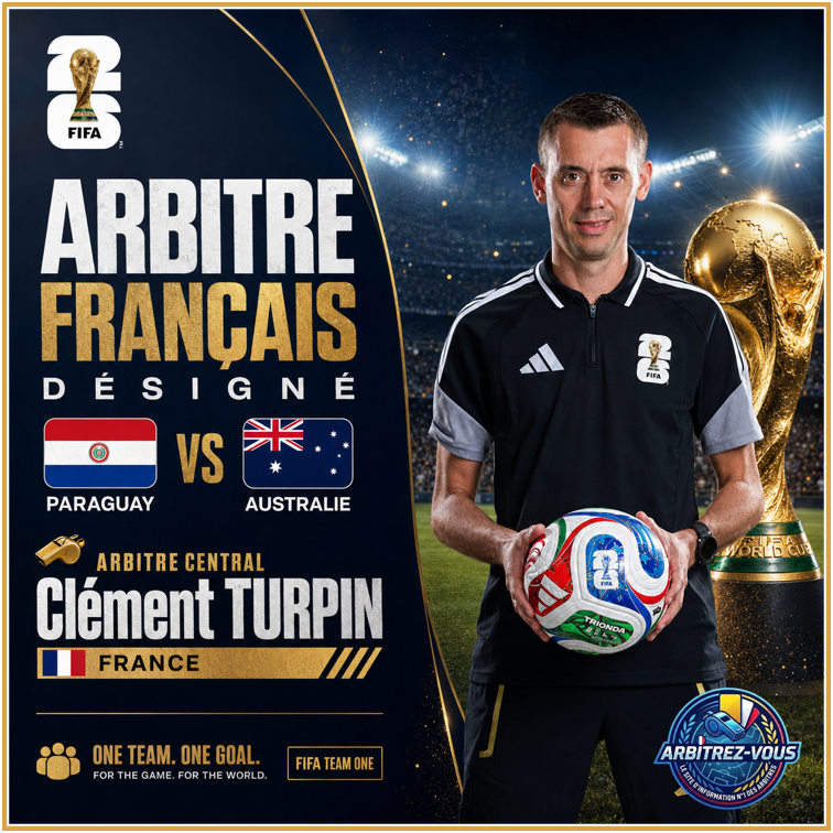 ArbitrezVous's tweet photo. 🚨BREAKING NEWS🚨 -  Clément TURPIN a été désigné sur la rencontre PARAGUAY 🇵🇾 / AUSTRALIE 🇦🇺, ce vendredi 26 juin à 04h00 au Stade LEVIS de Santa Clara. 😎👍

@FFF @ArbitresSAFE @FIFAWorldCup @lequipe @lequipedusoir @sports_ouest @lavoixdessports @deux_zero https://t.co/HS7fBWV7rp