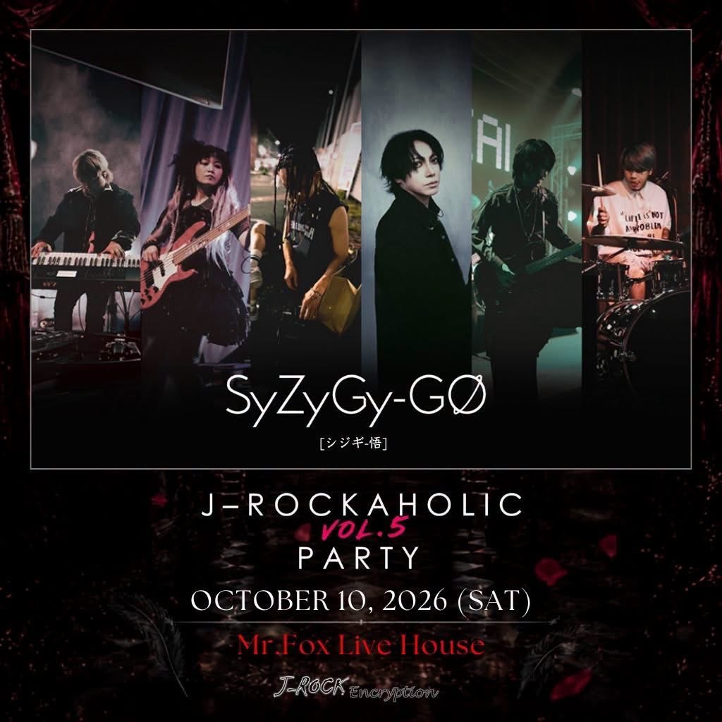 Nimo_ANONYMOUS's tweet photo. 🌹 LINEUP ANNOUNCEMENT #2 🌹

J-Rockaholic PARTY Vol.5

出演アーティスト第2弾発表。
J-Rockaholic PARTY Vol.5に、
SyZyGy-GO [シジギ-悟] の出演が決定しました。

「6つの星がひとつに集う時、目覚めが訪れる」
というコンセプトのもと、

日本とタイのアーティストによって結成されたプロジェクトです。

Vocal：Nimo
Manipulator：Okuma Keito Kunio
Guitar：Niku sama
Bass：Bookr8m
Keyboard：Valyn
Drums：PlaA

そして今回、
J-Rockaholic PARTY Vol.5のステージにて初のライヴパフォーマンスを披露します。

まだ発表されていない出演アーティストも控えています。
続報をどうぞお楽しみに。

2026.10.10 (SAT)
https://t.co/fd13BxryA8 LIVE HOUSE
Bangkok, Thailand

※チケット情報およびイベント詳細は後日発表いたします。

🌹 LINEUP ANNOUNCEMENT #2 🌹

J-Rockaholic PARTY Vol. 1 – Vol. 3 เรามีวงไทยขึ้นเวทีร่วมกับวงญี่ปุ่น

White & Black Secret Party เรามีศิลปินญี่ปุ่น & ซัพพอร์ตเมมเบอร์วงไทย

และใน J-Rockaholic PARTY Vol. 5 เรามี SyZyGy-GO [シジギ-悟] (อ่านว่า ซีซีจี้-โกะ)

กลุ่มศิลปินที่มี...
ฟรอนต์แมน และ Manipulator เป็นคนญี่ปุ่น
มือกีต้าร์ มือเบส มือคีย์บอร์ด และ มือกลองเป็นคนไทย

ภายใต้คอนเซ็ปต์ “การตื่นรู้เมื่อดวงดาวทั้ง 6 รวมตัวกัน”

6 คน
2 ประเทศ
1 วิสัยทัศน์ทางดนตรี

และในวันที่ 10 ตุลาคม 2026

พวกเขาจะเปิดตัวอย่างเป็นทางการครั้งแรก
บนเวที J-Rockaholic PARTY Vol.5
(แอดแอบฟังเดโม่แล้ว...บอกเลยว่า “ว้าว” มาก)

Vocal: Nimo
Manipulator: Okuma Keito Kunio
Guitar: Niku sama
Bass: Bookr8m
Keyboard: Valyn
Drums: PlaA

แล้วใครจะเป็นศิลปินลำดับถัดไป?

10 October 2026
https://t.co/fd13BxryA8 Live House

*รายละเอียดเพิ่มเติมเกี่ยวกับราคาบัตร และสิทธิพิเศษจะประกาศให้ทราบในภายหลัง

****************************
🌹 LINEUP ANNOUNCEMENT #2 🌹
J-Rockaholic PARTY Vol.5

The second artist joining J-Rockaholic PARTY Vol.5 has been revealed.
SyZyGy-GO.

A unique project bringing together artists from Japan and Thailand under the concept of “awakening when six stars align.”

Featuring:
Nimo (Vocal)
Okuma Keito Kunio (Manipulator)
Niku sama (Guitar)
Bookr8m (Bass)
Valyn (Keyboard)
PlaA (Drums)

Their first official live appearance will take place at J-Rockaholic PARTY Vol.5.

A new sound born from two countries, one vision.

One final artist remains.
Who will join Kaya and SyZyGy-GO on this special night?

2026.10.10 (SAT)
https://t.co/fd13BxryA8 LIVE HOUSE
Bangkok, Thailand

*Ticket information and event details will be announced at a later date.

*************************************************
#JRockaholicParty
#SyZyGyGO
#JRockEncryption