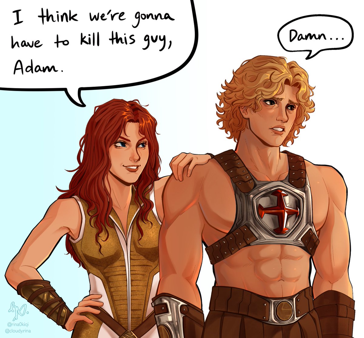 rina0kiqi's tweet photo. Drawing one of my favourite memes lol the motu brainrot is real 😭😭 Teela and Adam lives in my head rent free 
-
#mastersoftheuniverse #heman https://t.co/WLkBz2n1ht